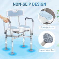 HOMCOM Bath Seat with Adjustable Height, Anti-slip, HDPE Padded Shower Chair with Arms and Back, Light Blue