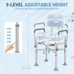 HOMCOM Bath Seat with Adjustable Height, Anti-slip, HDPE Padded Shower Chair with Arms and Back, Light Blue