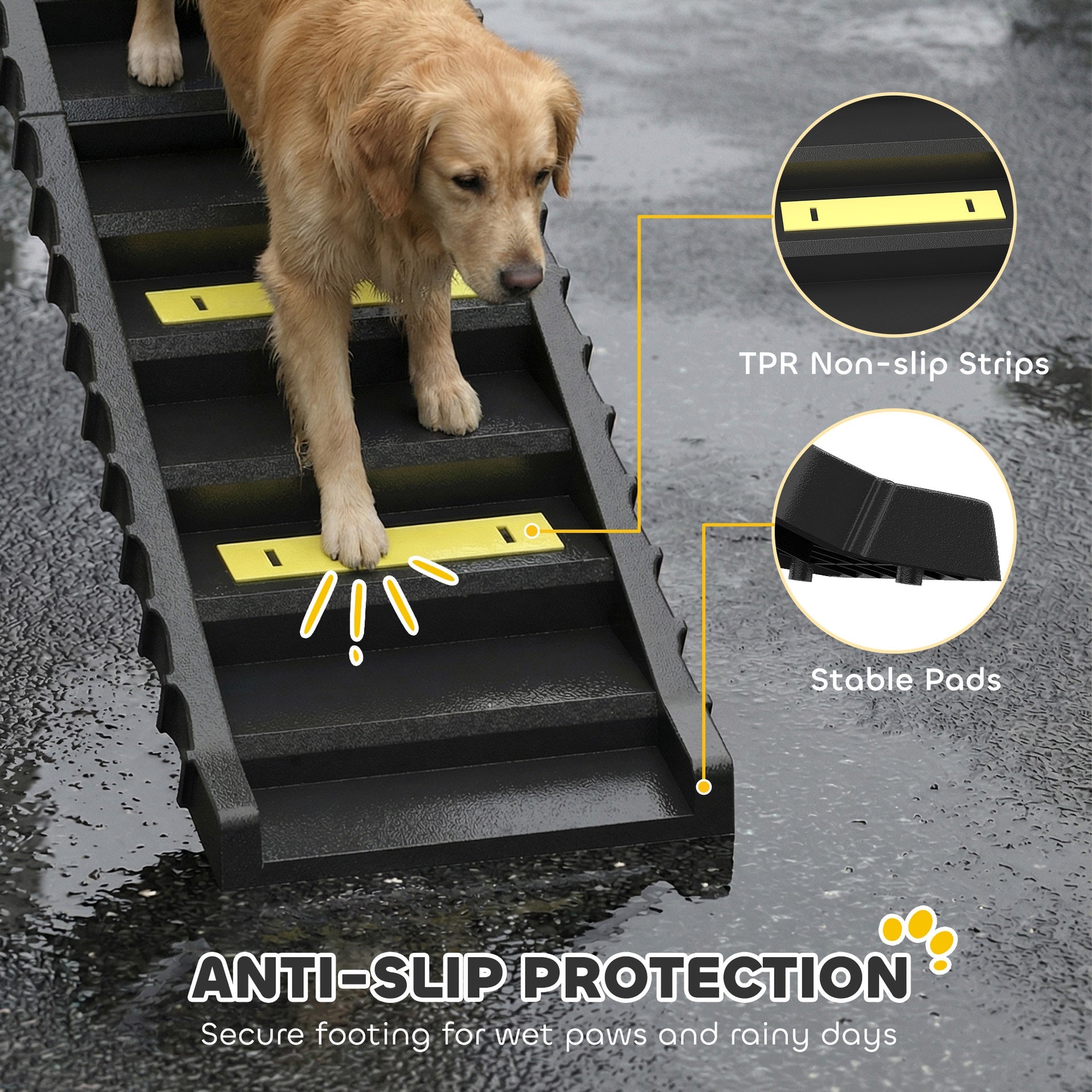 PawHut Dog Stairs for Car Truck SUV, Foldable Dog Ramp for Large Medium Small Dogs, Black