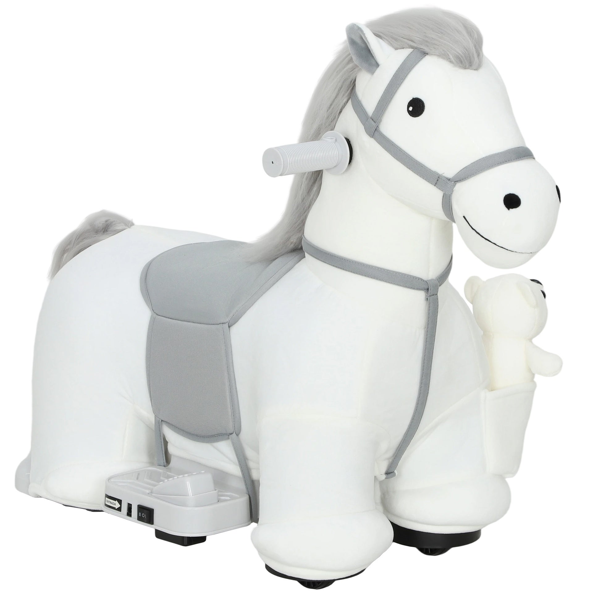 Qaba 6V Ride On Horse, Battery Powered Ride on Toy, Electric Kids Riding Pony with Bear Toy, Music for Aged 1.5-5 Years