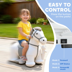 Qaba 6V Ride On Horse, Battery Powered Ride on Toy, Electric Kids Riding Pony with Bear Toy, Music for Aged 1.5-5 Years