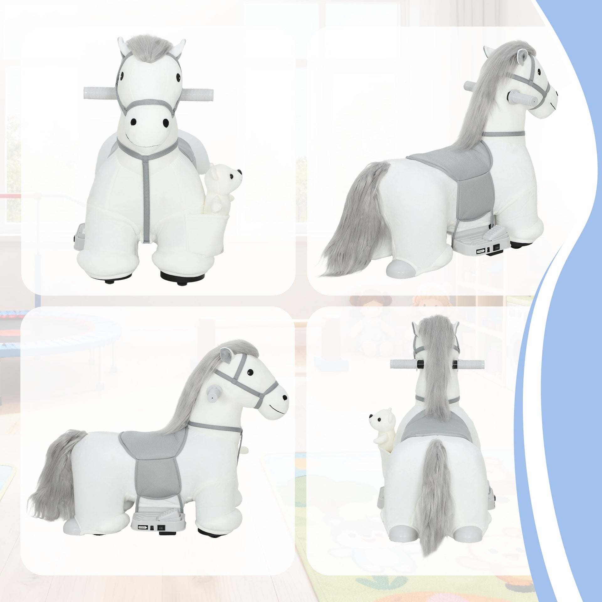 Qaba 6V Ride On Horse, Battery Powered Ride on Toy, Electric Kids Riding Pony with Bear Toy, Music for Aged 1.5-5 Years