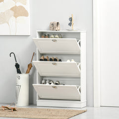 HOMCOM Shoe Cabinet, Narrow Shoe Storage Cabinet with 3 Flip Drawers, Holds 12 Pairs for Entryway, Hallway, White