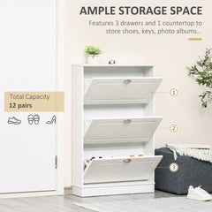 HOMCOM Shoe Cabinet, Narrow Shoe Storage Cabinet with 3 Flip Drawers, Holds 12 Pairs for Entryway, Hallway, White
