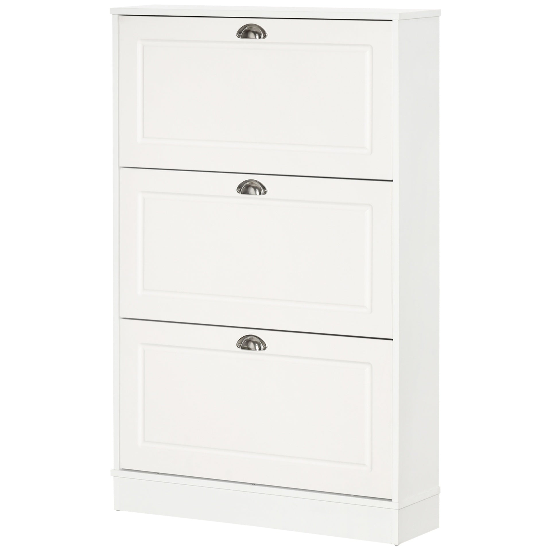HOMCOM Shoe Cabinet, Narrow Shoe Storage Cabinet with 3 Flip Drawers, Holds 12 Pairs for Entryway, Hallway, White