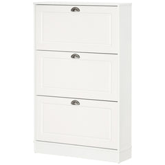 HOMCOM Shoe Cabinet, Narrow Shoe Storage Cabinet with 3 Flip Drawers, Holds 12 Pairs for Entryway, Hallway, White
