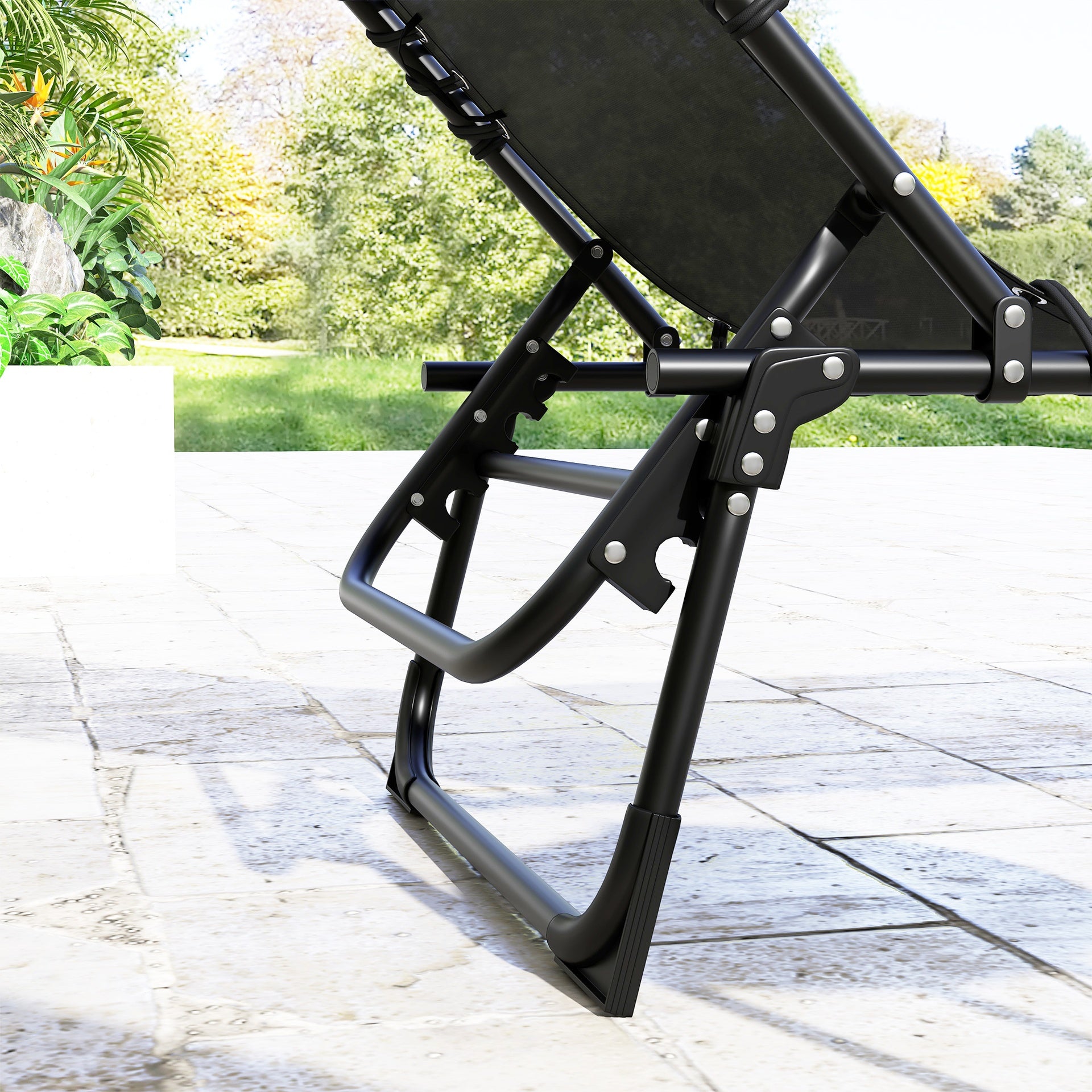 Outsunny 2 Folding Chaise Lounge Pool Chairs with 4-Position Reclining Back, Pillow, Breathable Mesh & Bungee Seat, Black