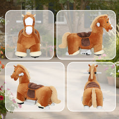 Qaba 6V Battery Powered Ride on Horse with Music, Forward, Foot Pedal, Soft Touch, Washable Cover, for 1.5-5 Years Old