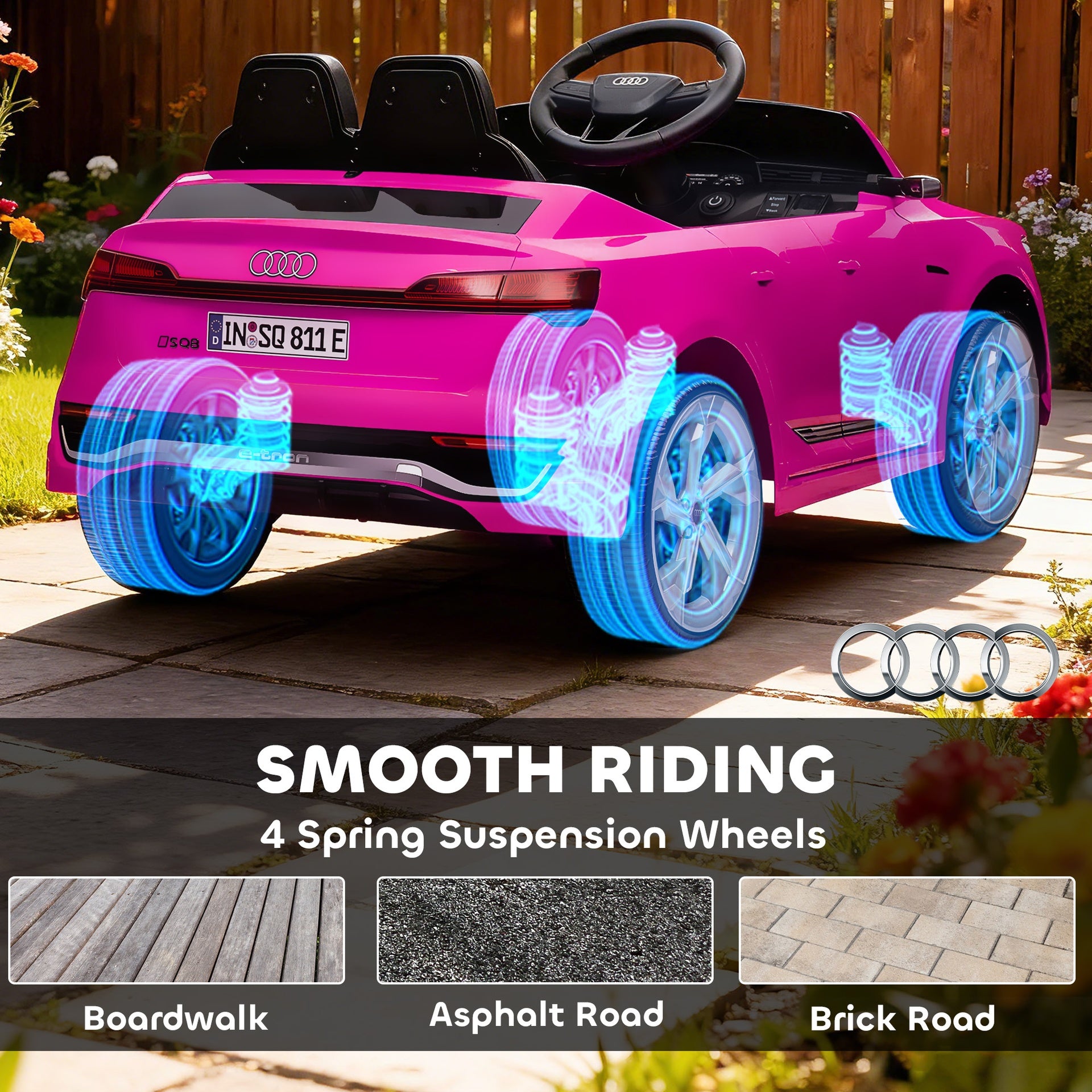 Qaba Audi Q8 e-tron Sportback Licensed 12V Battery Powered Kids Electric Car w/ Spring Suspension, Soft Start, Pink