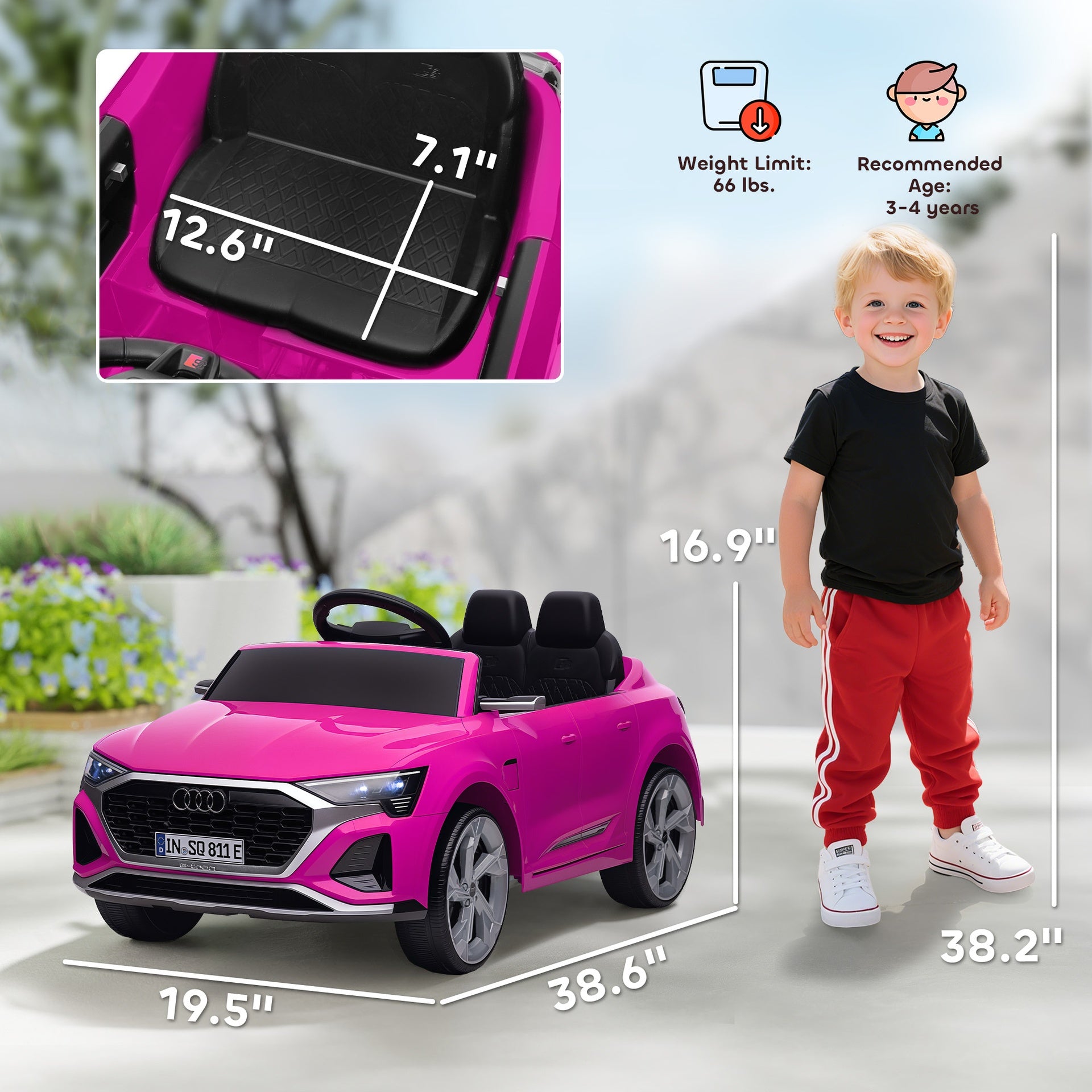 Qaba Audi Q8 e-tron Sportback Licensed 12V Battery Powered Kids Electric Car w/ Spring Suspension, Soft Start, Pink