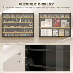 HOMCOM 5-Tier Display Cabinet, Wall-Mounted Display Case with 2 Glass Doors and Adjustable Shelves, Jet Black