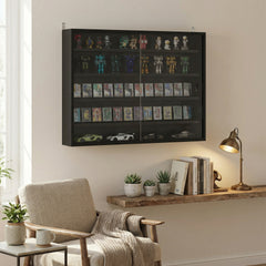 HOMCOM 5-Tier Display Cabinet, Wall-Mounted Display Case with 2 Glass Doors and Adjustable Shelves, Jet Black