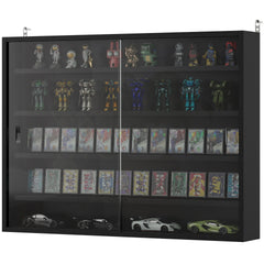 HOMCOM 5-Tier Display Cabinet, Wall-Mounted Display Case with 2 Glass Doors and Adjustable Shelves, Jet Black