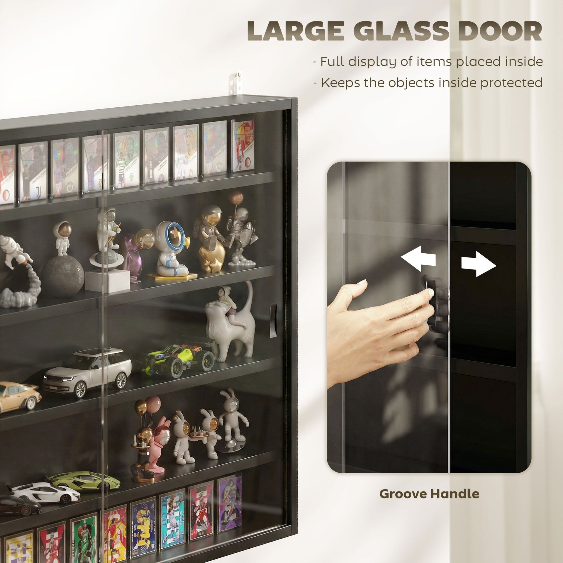 HOMCOM 5-Tier Display Cabinet, Wall-Mounted Display Case with 2 Glass Doors and Adjustable Shelves, Jet Black
