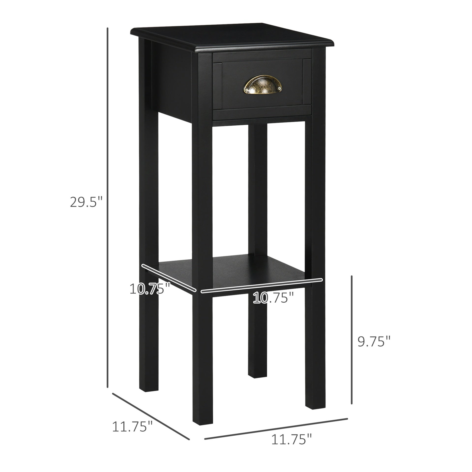 HOMCOM 2-Tier Nightstand, Side Table with Drawer and Shelf for Living Room or Bedroom, Set of 2, Black