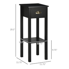 HOMCOM 2-Tier Nightstand, Side Table with Drawer and Shelf for Living Room or Bedroom, Set of 2, Black