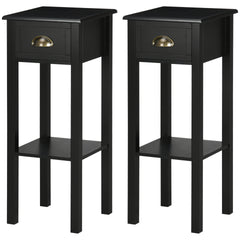 HOMCOM 2-Tier Nightstand, Side Table with Drawer and Shelf for Living Room or Bedroom, Set of 2, Black