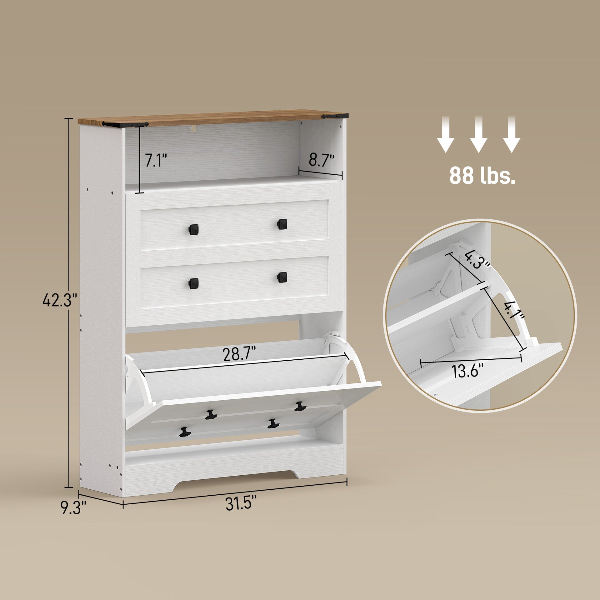 HOMCOM Shoe Cabinet with 2 Flip Drawers, Narrow Shoe Storage Cabinet, White