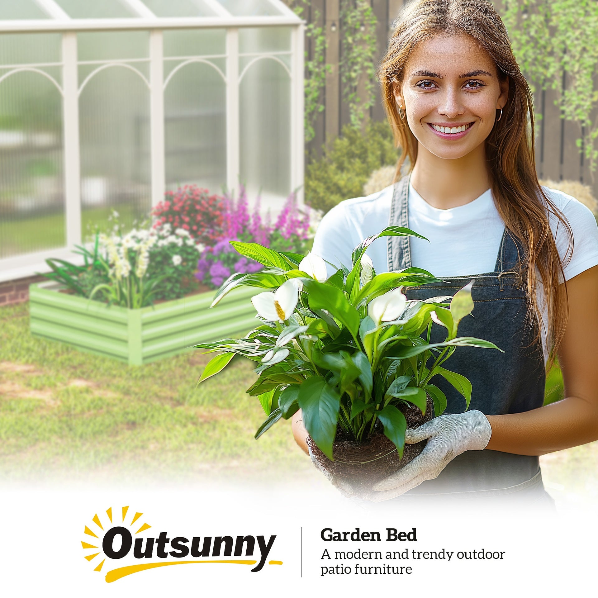 Outsunny 8x3x1FT Galvanized Raised Garden Bed, Easy DIY and Cleaning for Growing Flowers, Herbs, Succulents, Light Green