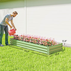 Outsunny 8x3x1FT Galvanized Raised Garden Bed, Easy DIY and Cleaning for Growing Flowers, Herbs, Succulents, Light Green