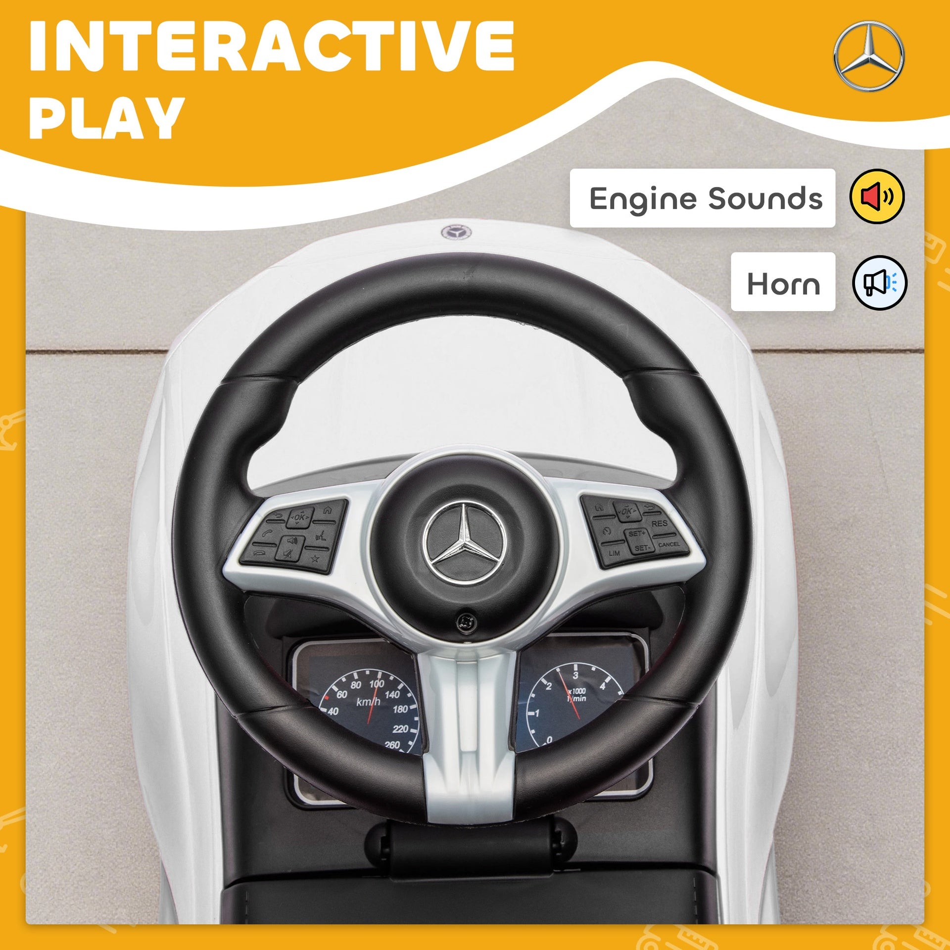 Qaba Mercedes-Benz C-Class Licensed Kids Ride On Car, Foot-to-Floor Toy with Anti-Tip Design, Horn & Start Sound, White