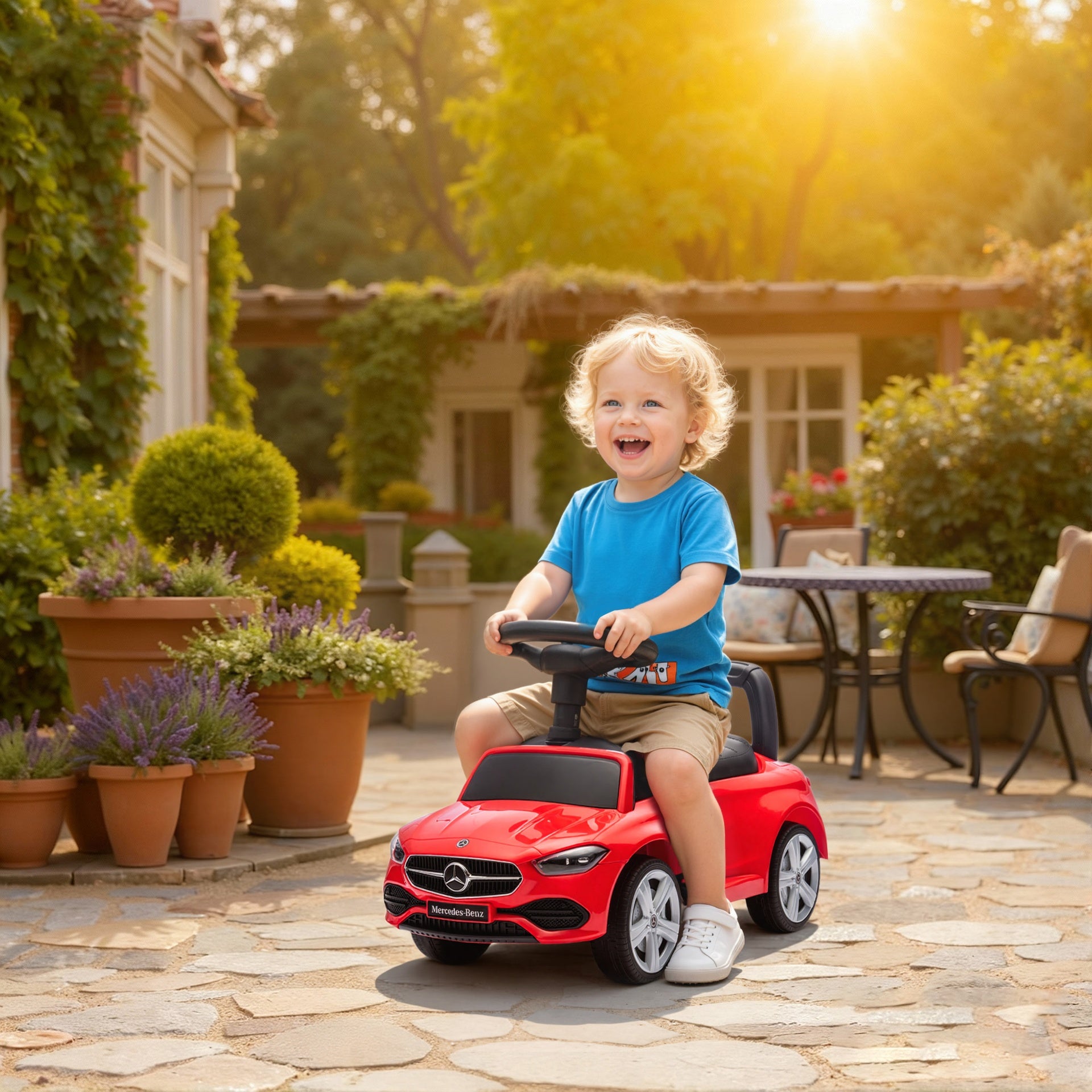 Qaba Mercedes-Benz C-Class Licensed Ride-On Push Car, Baby Stroller Walking Car with Parent Control Handle, Horn, Red