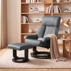 HOMCOM Massage Recliner Chair with Ottoman, 360° Swivel Recliner and Footstool, 10-Point Vibration, Gray