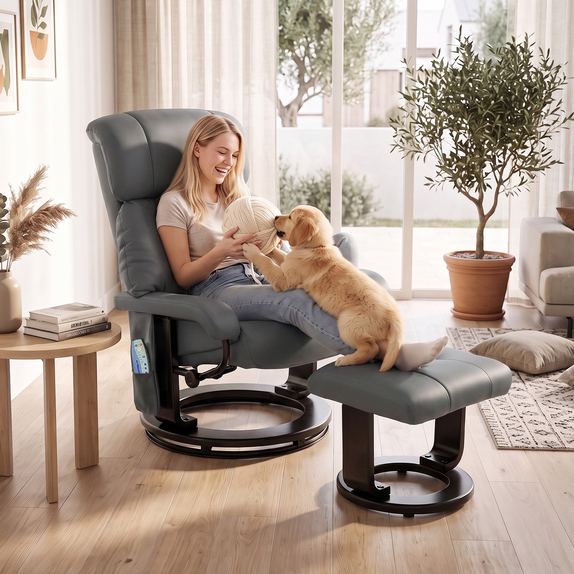HOMCOM Massage Recliner Chair with Ottoman, 360° Swivel Recliner and Footstool, 10-Point Vibration, Gray