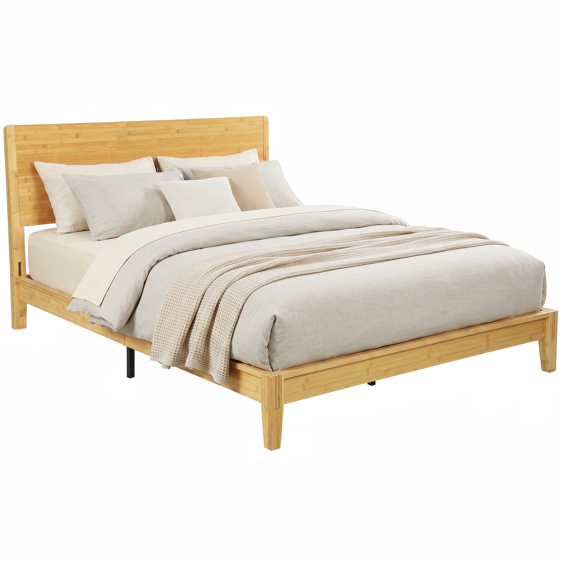 HOMCOM Queen Size Bamboo Platform Bed Frame with Headboard and 12 Poplar Slats, No Box Spring Needed, Easy Assembly, Natural