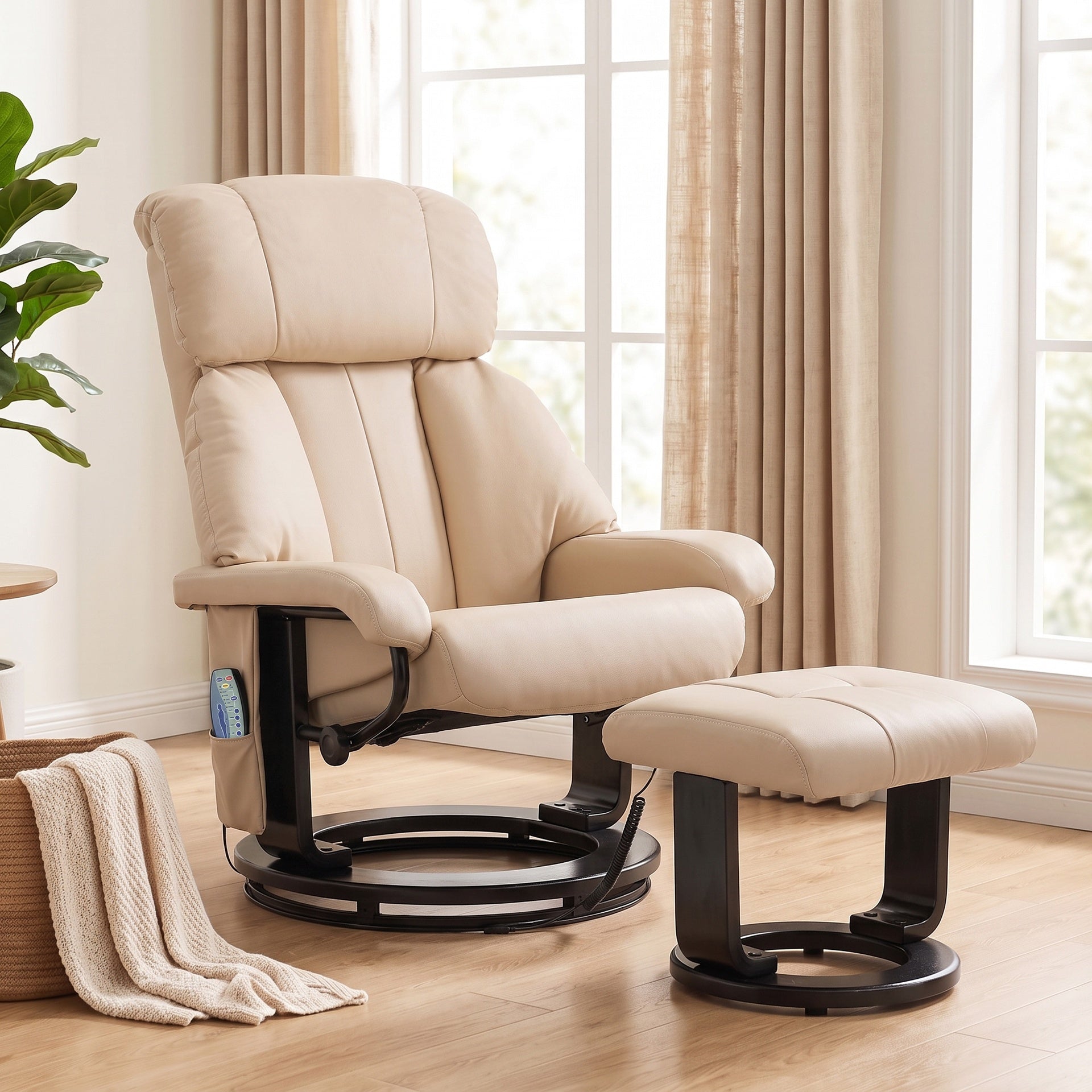 HOMCOM Massage Recliner Chair with Ottoman, 360° Swivel Recliner and Footstool, 10-Point Vibration, Beige