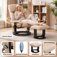 HOMCOM Massage Recliner Chair with Ottoman, 360° Swivel Recliner and Footstool, 10-Point Vibration, Beige