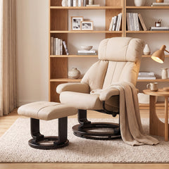 HOMCOM Massage Recliner Chair with Ottoman, 360° Swivel Recliner and Footstool, 10-Point Vibration, Beige