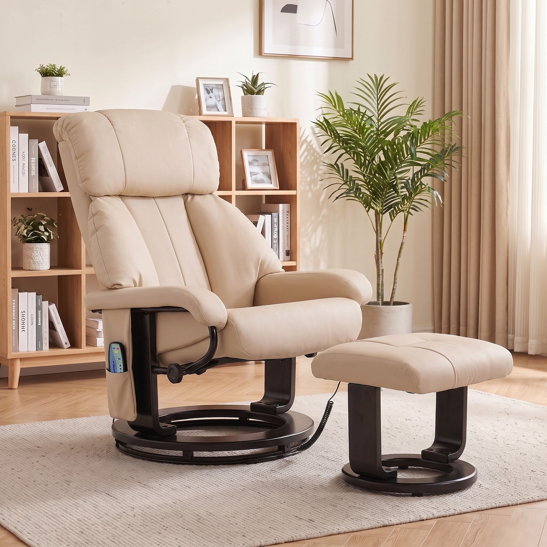 HOMCOM Massage Recliner Chair with Ottoman, 360° Swivel Recliner and Footstool, 10-Point Vibration, Beige