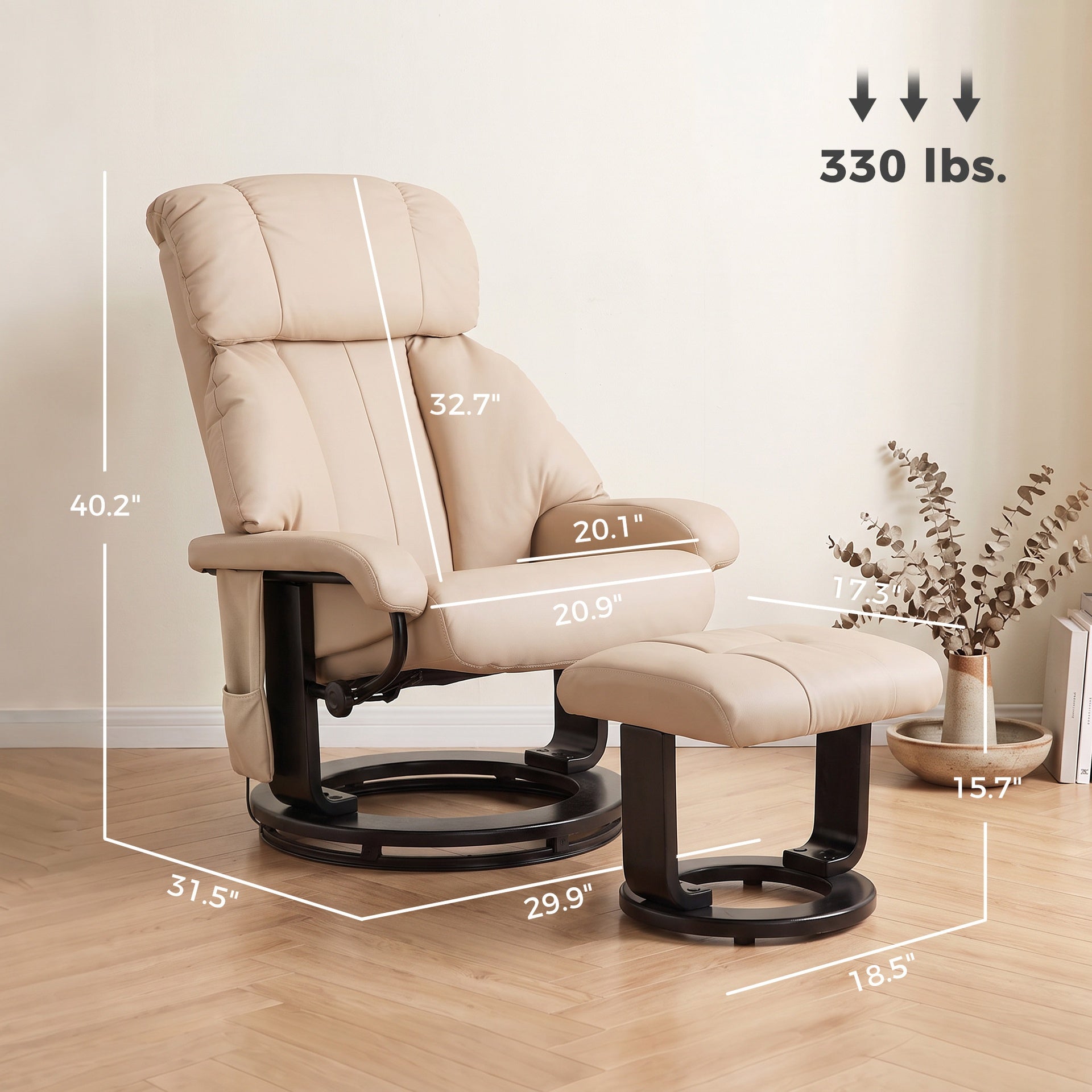HOMCOM Massage Recliner Chair with Ottoman, 360° Swivel Recliner and Footstool, 10-Point Vibration, Beige