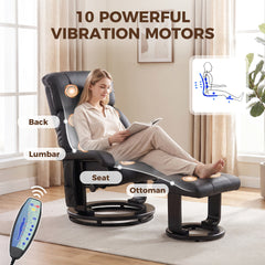 HOMCOM Massage Recliner Chair with Ottoman, 360° Swivel Recliner and Footstool, 10-Point Vibration, Black