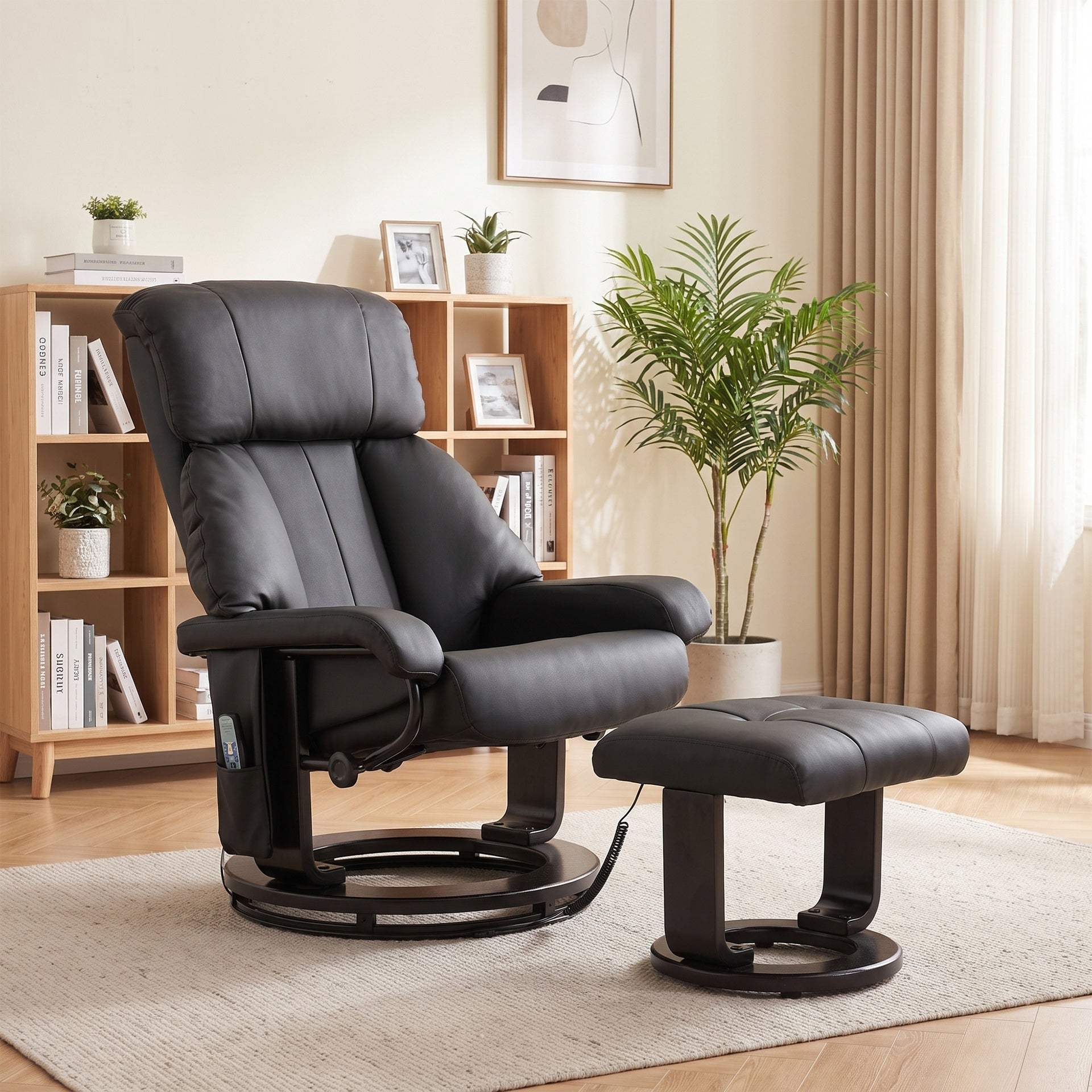 HOMCOM Massage Recliner Chair with Ottoman, 360° Swivel Recliner and Footstool, 10-Point Vibration, Black