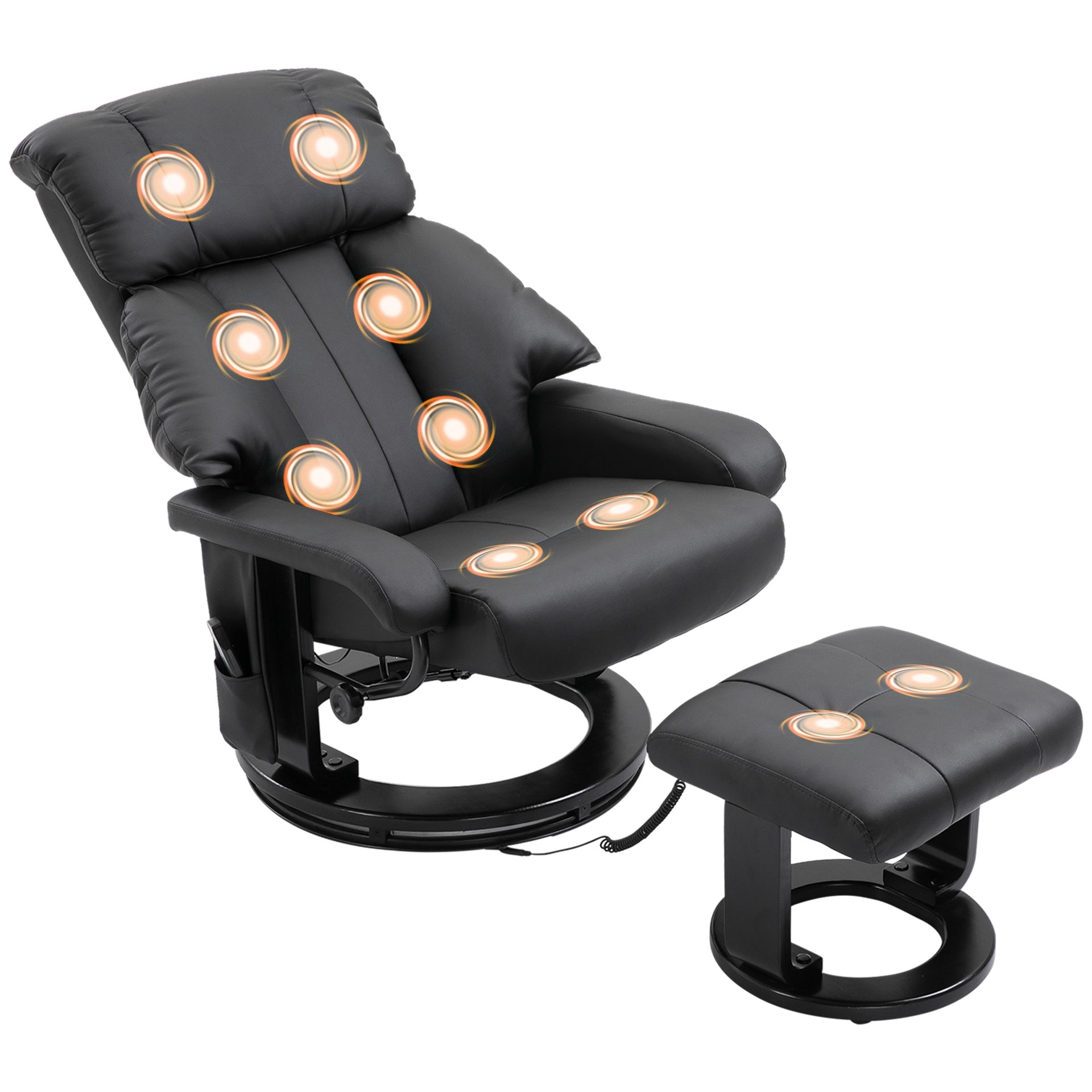 HOMCOM Massage Recliner Chair with Ottoman, 360° Swivel Recliner and Footstool, 10-Point Vibration, Black
