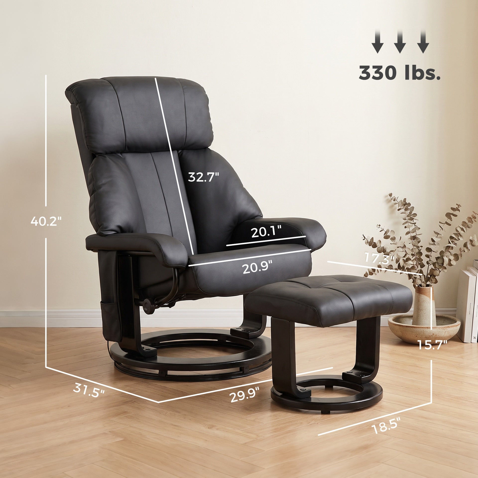 HOMCOM Massage Recliner Chair with Ottoman, 360° Swivel Recliner and Footstool, 10-Point Vibration, Black
