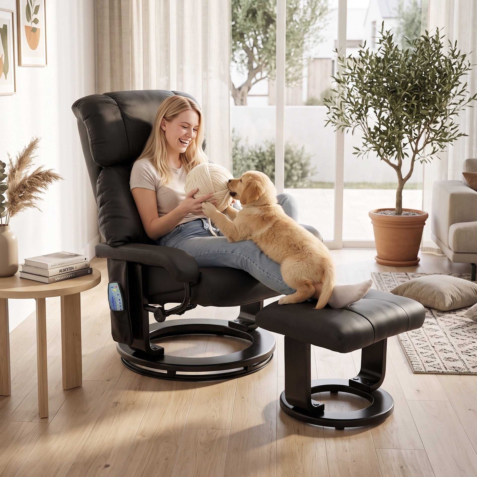 HOMCOM Massage Recliner Chair with Ottoman, 360° Swivel Recliner and Footstool, 10-Point Vibration, Black
