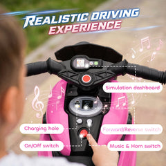 Aosom 6V Kids Motorcycle, Battery-Operated Mini Electric Motorbike with Forward/Reverse Switch, Horn, Pink