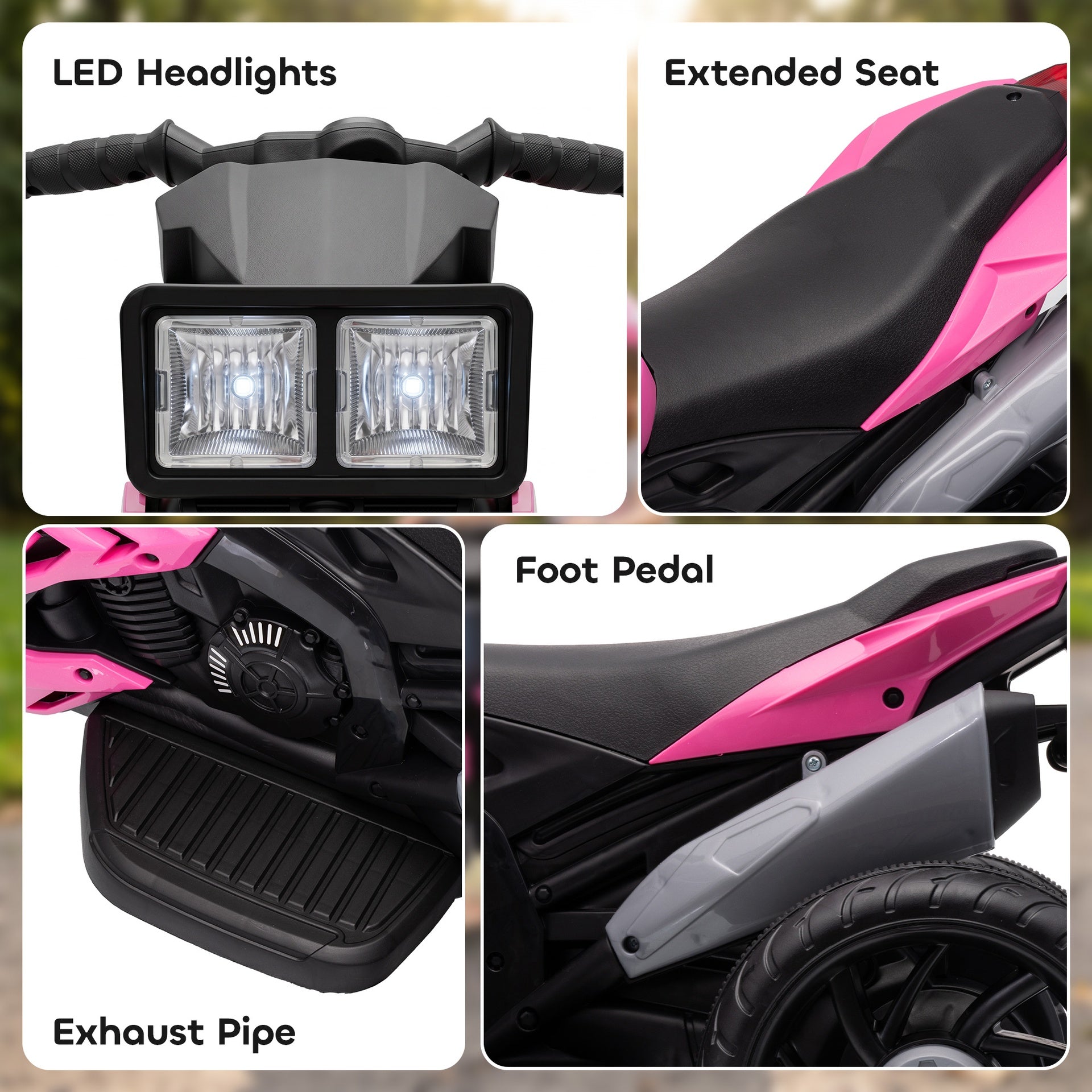 Aosom 6V Kids Motorcycle, Battery-Operated Mini Electric Motorbike with Forward/Reverse Switch, Horn, Pink