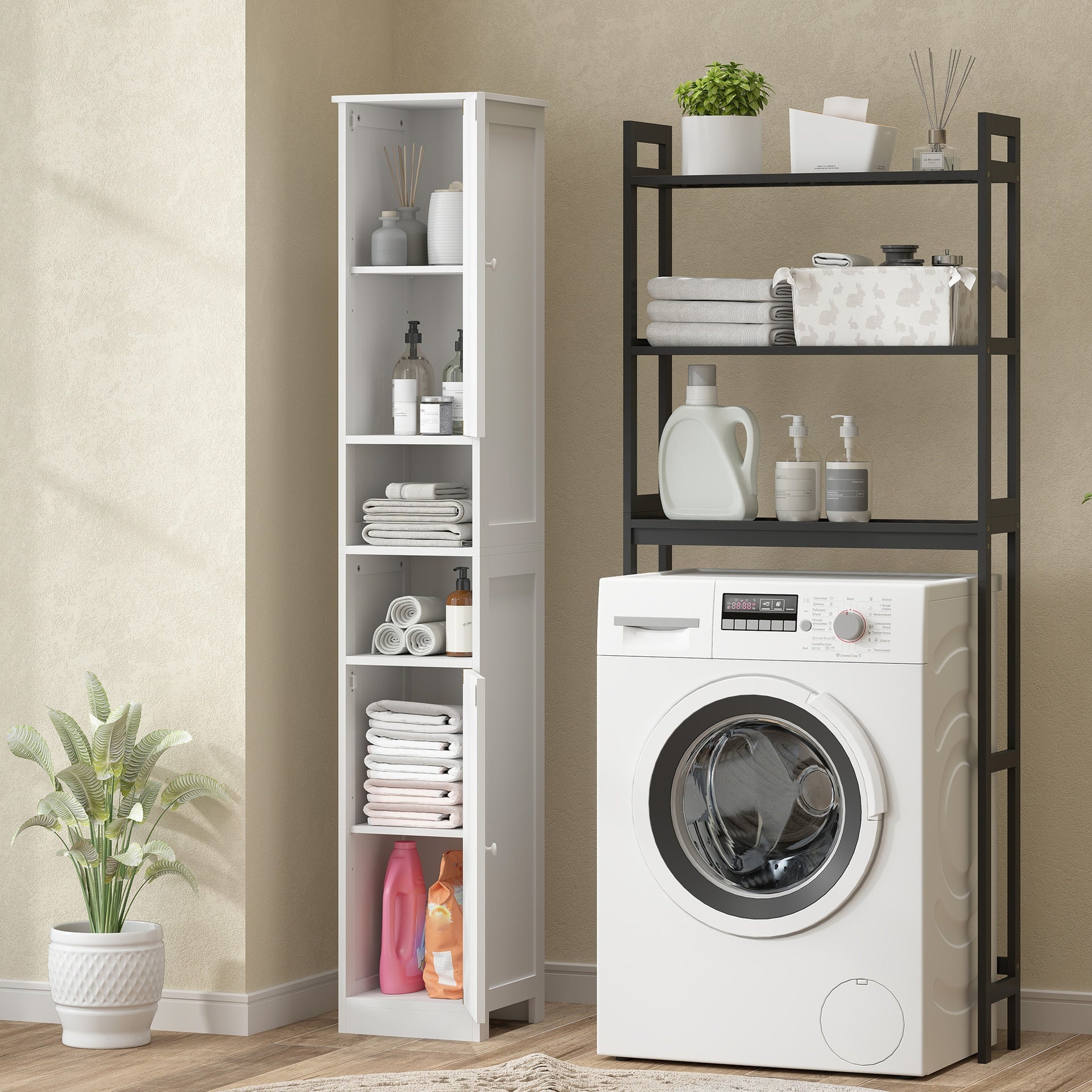 HOMCOM Narrow Tall Bathroom Storage Cabinet, 70" Slim Freestanding Bathroom Cabinet with Adjustable Shelves, Open Shelves