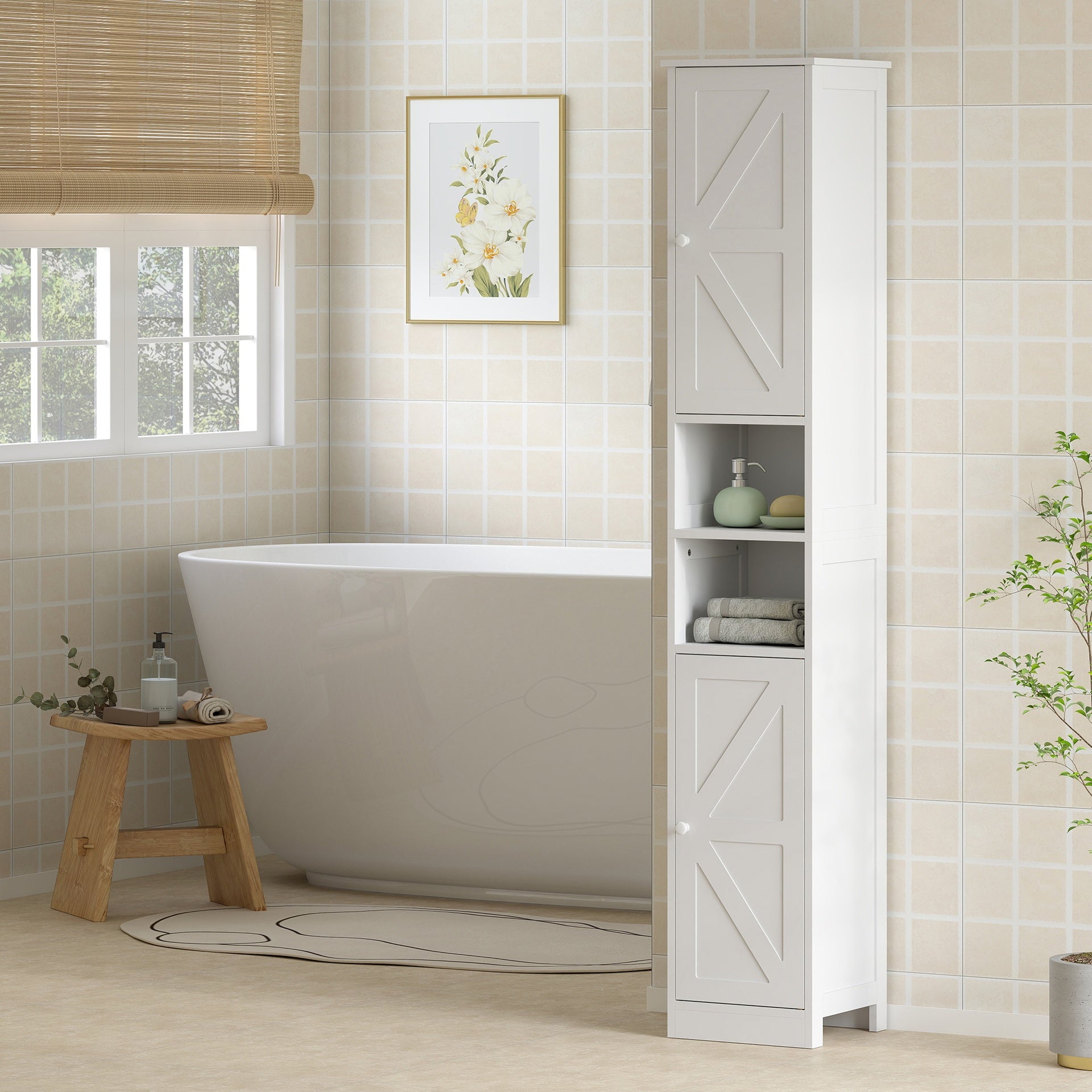 HOMCOM Narrow Tall Bathroom Storage Cabinet, 70" Slim Freestanding Bathroom Cabinet with Adjustable Shelves, Open Shelves