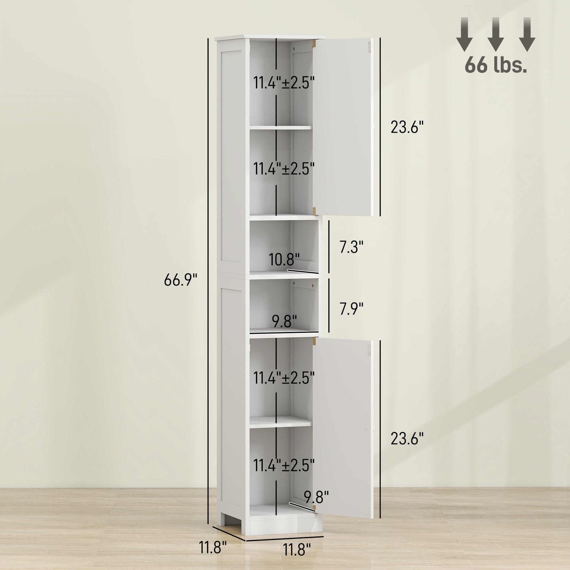 HOMCOM Narrow Tall Bathroom Storage Cabinet, 70" Slim Freestanding Bathroom Cabinet with Adjustable Shelves, Open Shelves