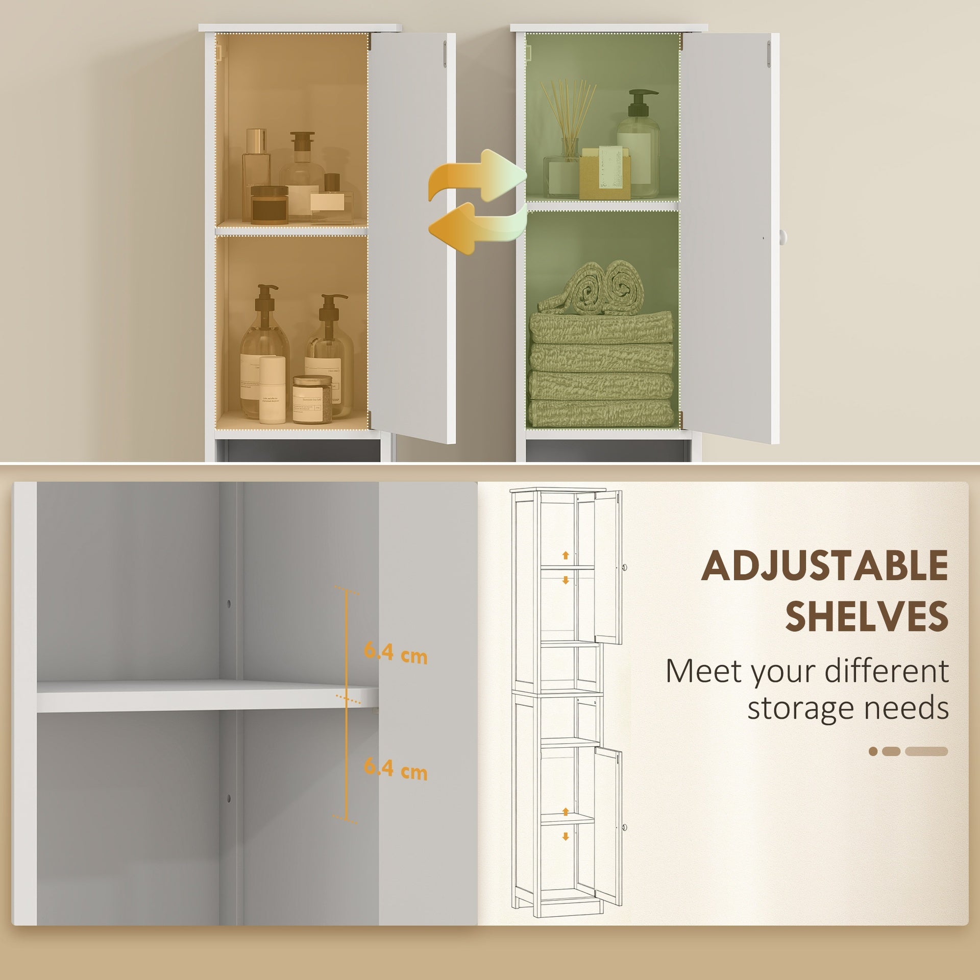 HOMCOM Narrow Tall Bathroom Storage Cabinet, 70" Slim Freestanding Bathroom Cabinet with Adjustable Shelves, Open Shelves