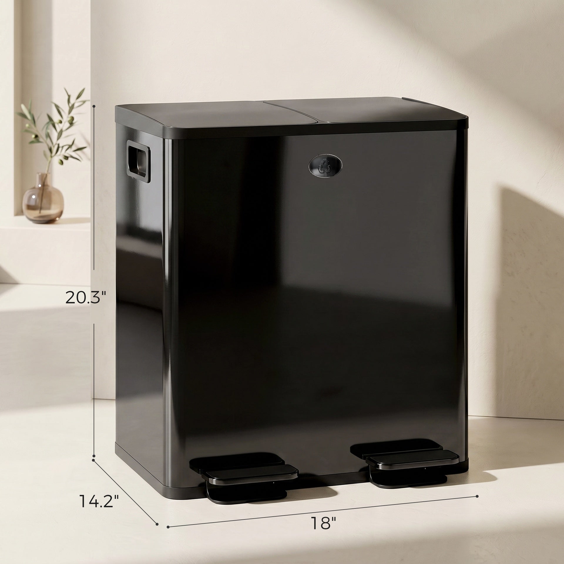 HOMCOM Trash Can, 2 x 5 Gallon Stainless Steel Garbage Can with Soft Close, Stay-Open Lid, Pedals, Inner Buckets, Black
