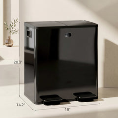 HOMCOM Trash Can, 2 x 5 Gallon Stainless Steel Garbage Can with Soft Close, Stay-Open Lid, Pedals, Inner Buckets, Black