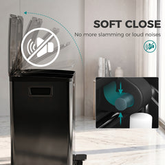 HOMCOM Trash Can, 2 x 5 Gallon Stainless Steel Garbage Can with Soft Close, Stay-Open Lid, Pedals, Inner Buckets, Black