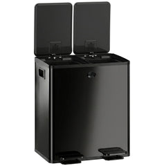 HOMCOM Trash Can, 2 x 5 Gallon Stainless Steel Garbage Can with Soft Close, Stay-Open Lid, Pedals, Inner Buckets, Black
