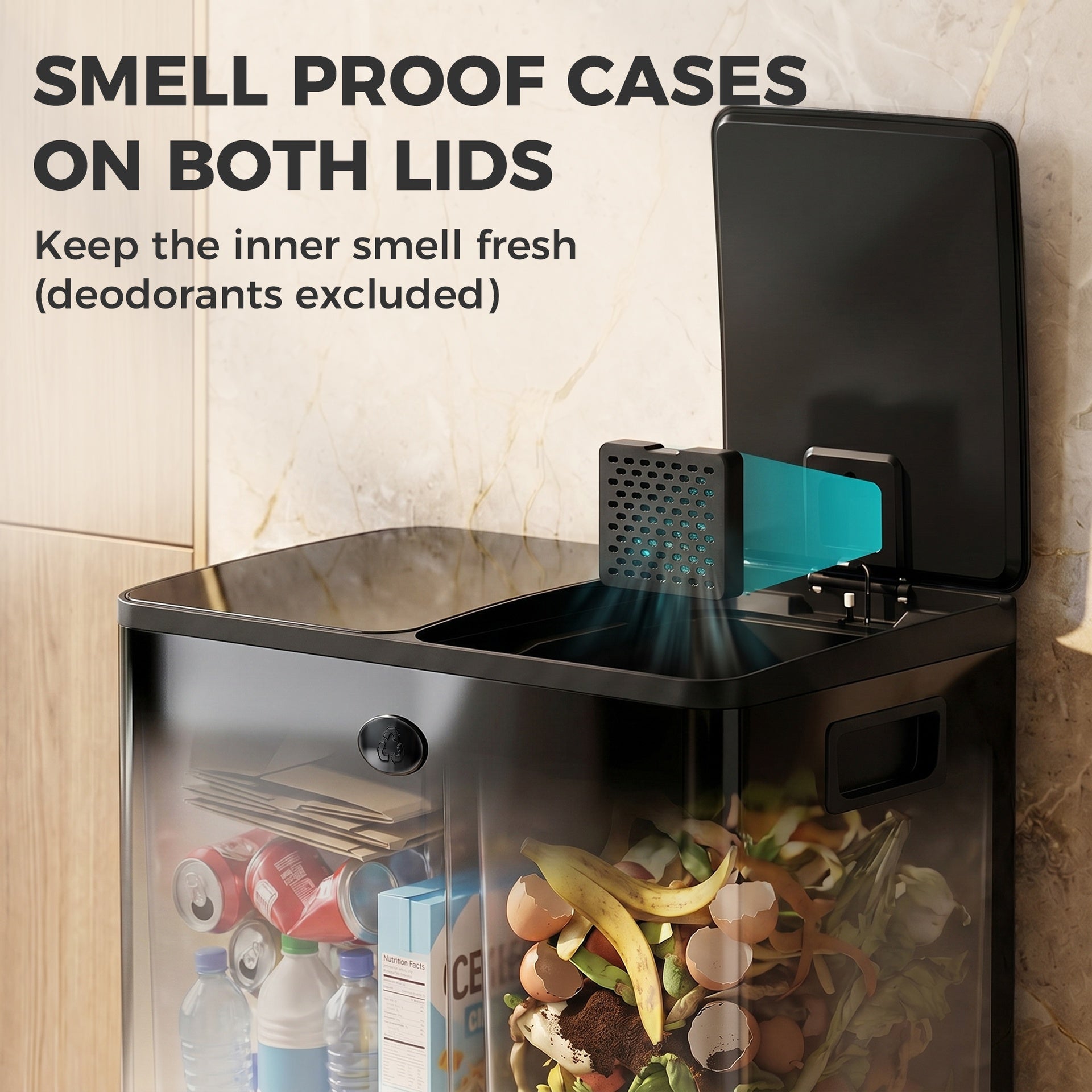 HOMCOM Trash Can, 2 x 5 Gallon Stainless Steel Garbage Can with Soft Close, Stay-Open Lid, Pedals, Inner Buckets, Black